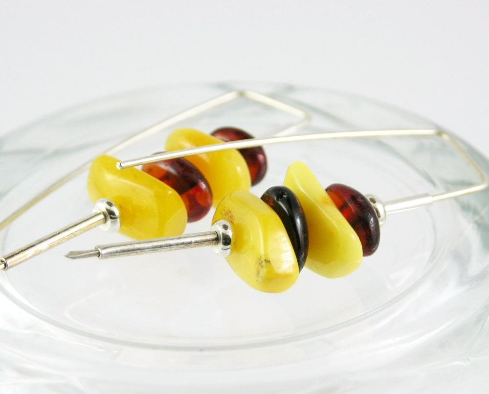 gemstone earrings sterling silver amber free shipping simple minimal modern geometric yellow brown lightweight
