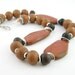 Necklace modern tribal bold silver ceramic ochre brown chocolate brown poppy jasper gemstone caramel brown statement flat slabs teamt