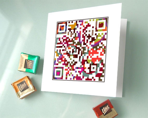 I love you with all my heart or personalized message for an Additional 3 dollars - anniversary card, Love Card - QR code iphone art