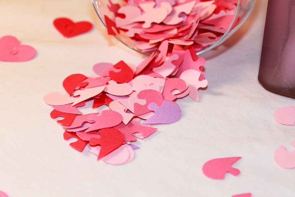 300 Pieces - Connecting Hearts Hand Punched Confetti - Great for Showers and Weddings, available in your choice of colors