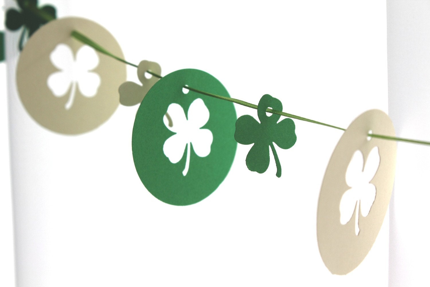 6 Foot - St Patricks Day Shamrocks in Green and White Party Banner Garland perfect for Parties, Bridal or Baby Showers