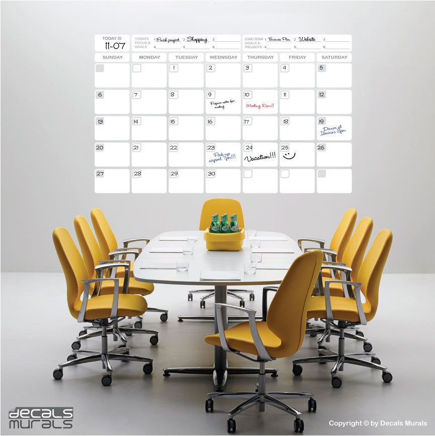 Wall decal DRY ERASE CALENDAR Large peel and stick vinyl decor by Decals Murals (26x45)