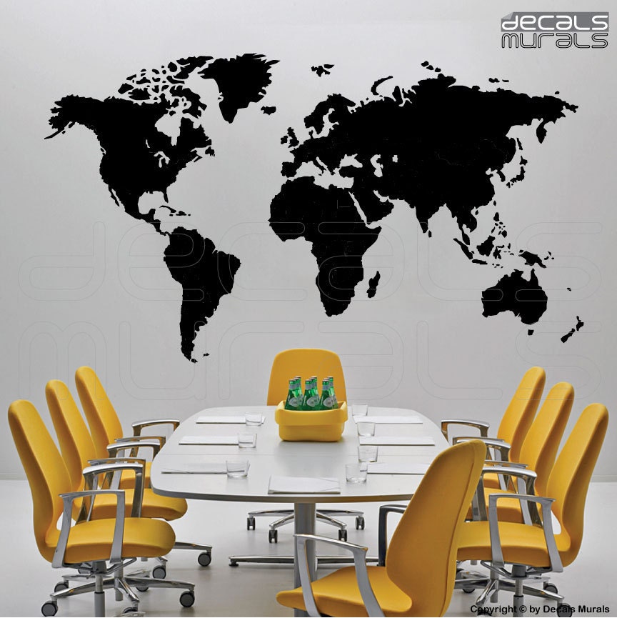 Wall decals DETAILED WORLD MAP Vinyl art stickers interior decor by Decals Murals (37x65)