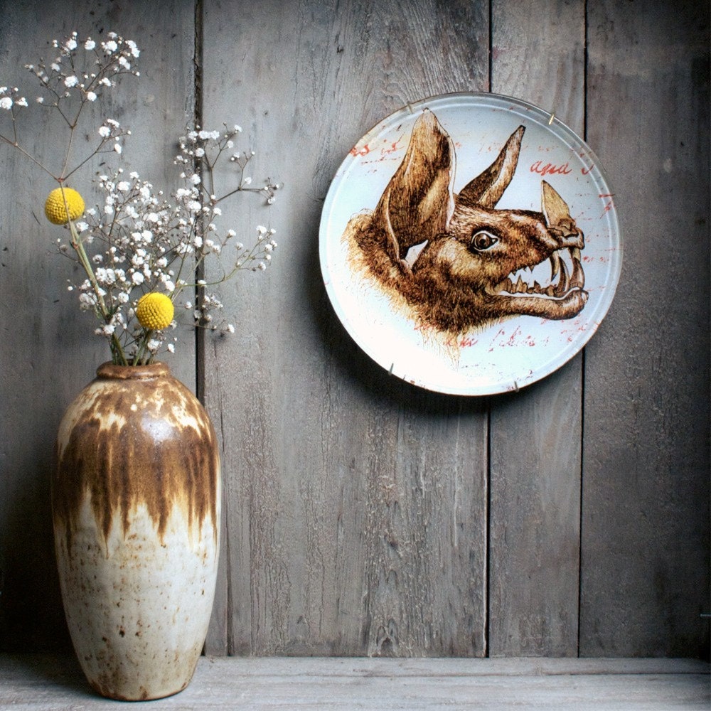Leaf Nosed Bat - Decoupage Under Glass Plate