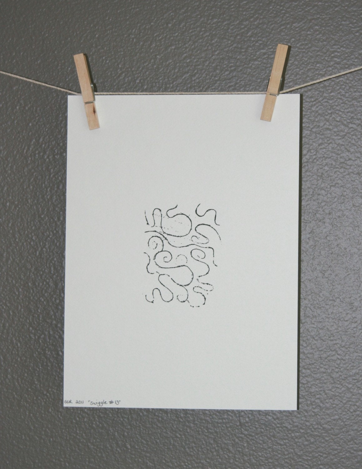 MODERN PRINT - Black and White Swiggle Modern monoprint 9x12 printmaking
