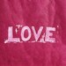 LOVE art Typography Linocut PRINT - LOVE in White on Raspberry Lama Li Paper 8x10