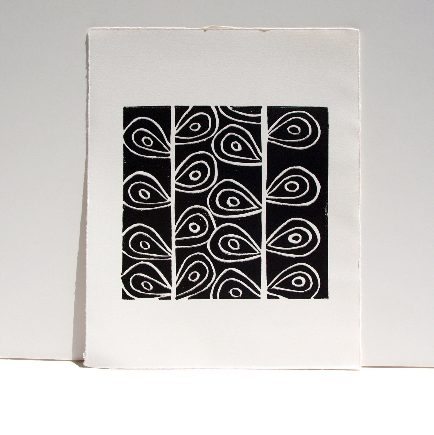 Cottage Chic Modern Art linocut POSTER - Black and White 8x10