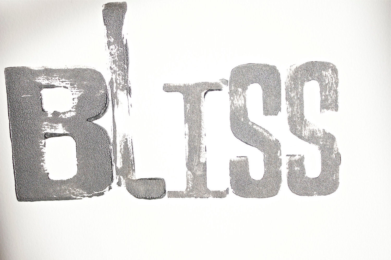 Typography Block Print - BLISS in GRAY Woodblock 8x10 on white paper