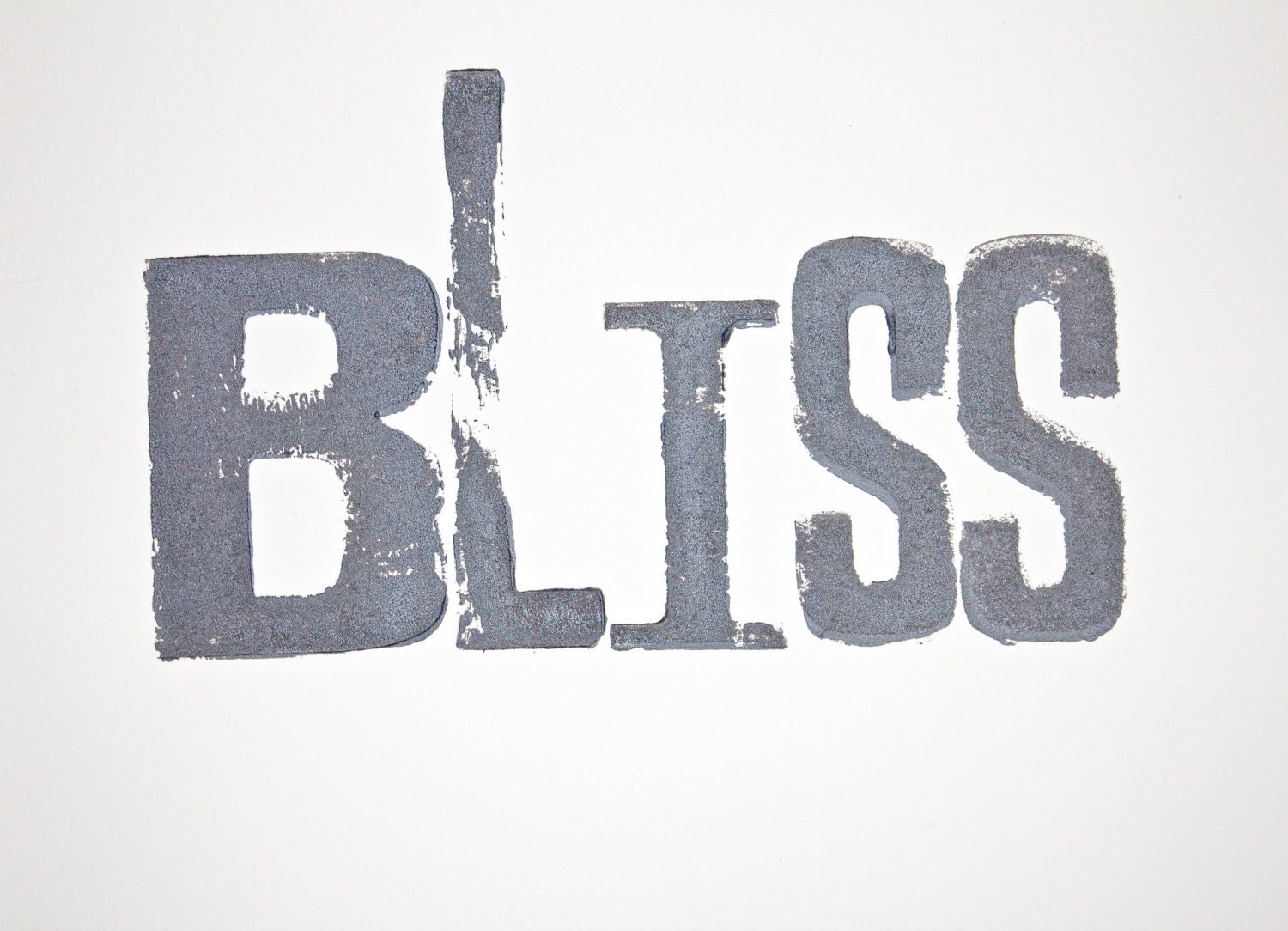 Typography Block Print - BLISS in GRAY Woodblock 8x10 on white paper