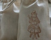 muslin gift favor bags AliCe SittiNg x10, muslin gift bags, goody bags, favor bags, alice in wonderland favor, tea party