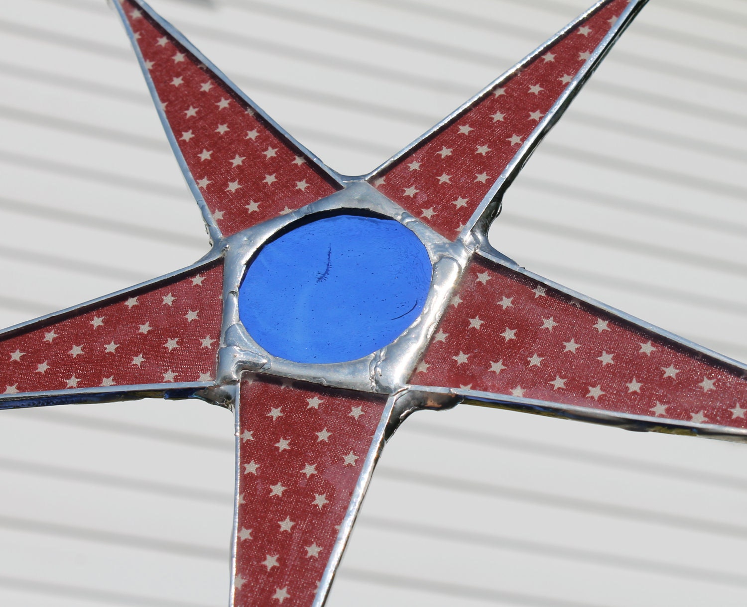 Benjamin Franklin Star- 8 inch red white and blue star--stained glass, lacquered glass star