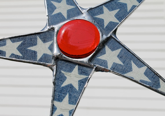Jefferson- Stained glass star, lacquered star, red white and blue star, 8 inch patriotic star