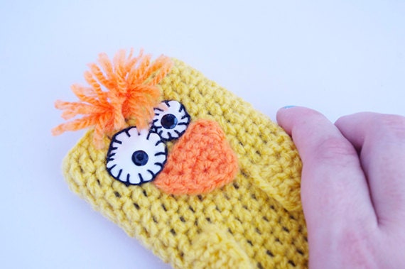 Blackberry Bird case yellow wool crochet cozy Blackberry bold geekery