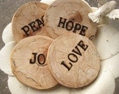 Four Engraved Wood Coasters - Peace, Love, Hope, Joy - Can Be Personalized