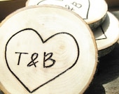 Custom Initials in Heart Coasters- Set of 4 - Made From a Fallen Tree