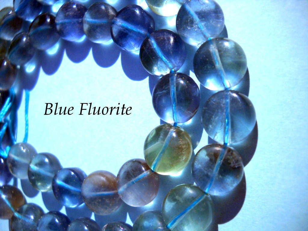 Blue Fluorite Beads - One Strand - Coin Shaped Beads - Approx 10mm