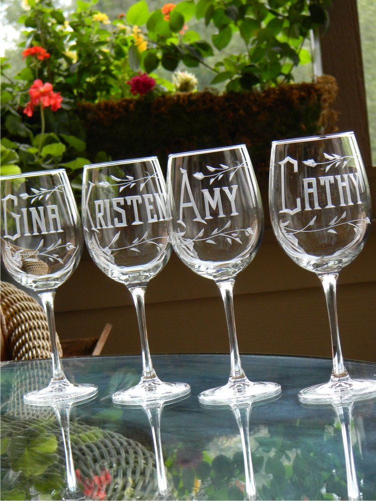 Bridesmaid Wine Glasses Personalized with Name on each - Set of 8