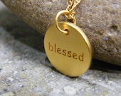 sterling silver two sided word charm necklace blessed matte gold vermeil finish
