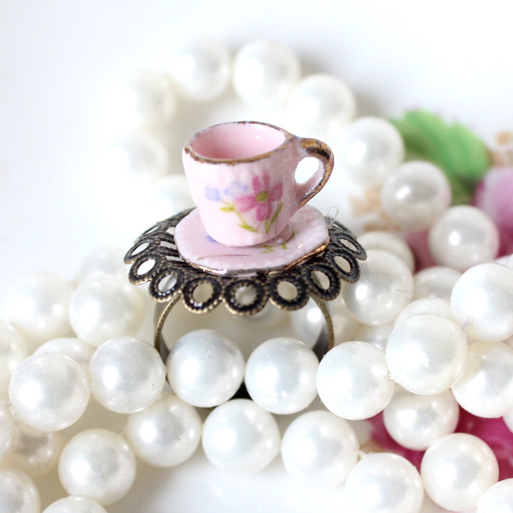 Pink China Teacup Ring