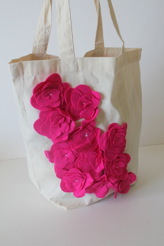 SALE canvas tote bag / shoulder bag purse -- cascading hydrangeas in hot pink
