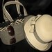SET - Khacky Cloche Style Sun Hat and Matching Bag With Black Stripes and Bow - "KHLOE"
