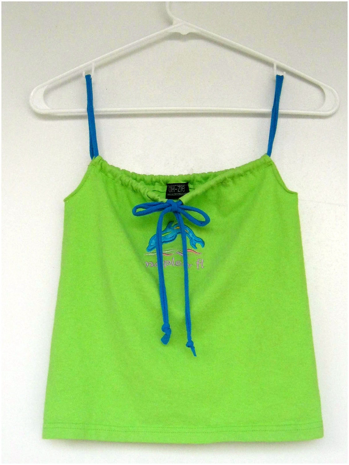 Recycled T Shirt Tank Top / Little Girls / Lime Green Royal Blue / Size 4T / Adjustable / Cotton / Soft / Fashion / Fun / ohzie