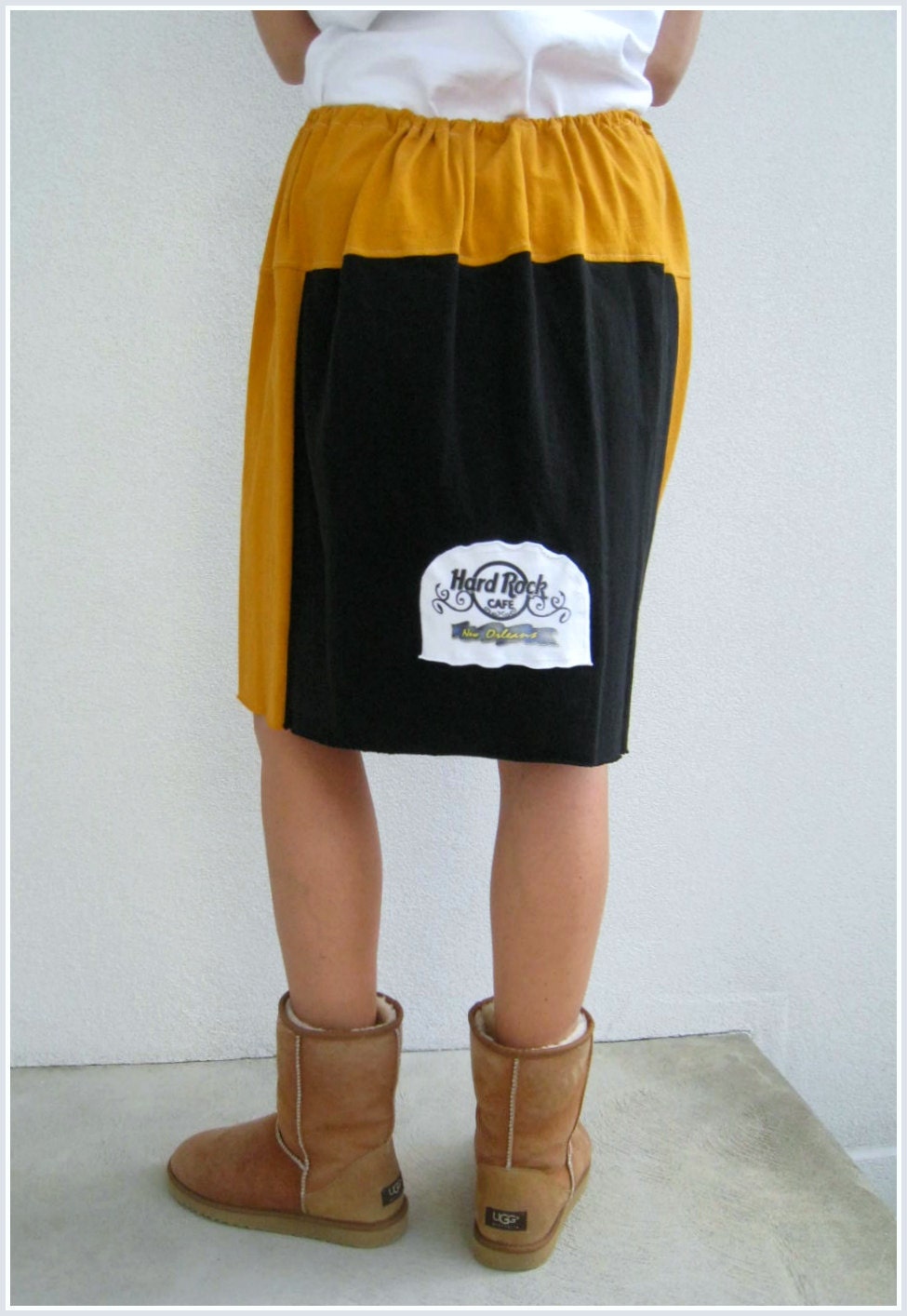 Hard Rock Cafe T Shirt Skirt / New Orleans / Pumpkin Orange Black / Women / Girls / OOAK / Mini Knee Length / Cotton / Soft / ohzie