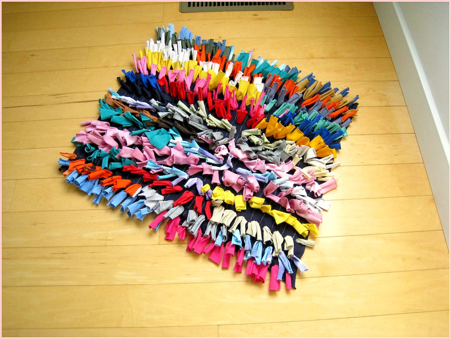 T Shirt Rug / Multicolor / Recycled Tees / Fringe / Soft / Throw Rug / Modern / Square / 22" X 19" / by ohzie
