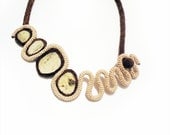 Unconventional Crochet Necklace Ecru-Brown. Natural Granite Stone