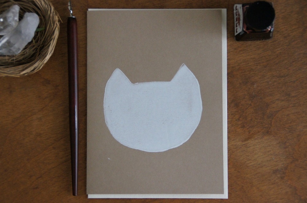 Minimal Meow Meow Cat Print Blank Note Card