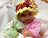 Baby Girl Hat, Crocheted Newborn Flower Hat, Yellow Sun Hat, 0-3 months