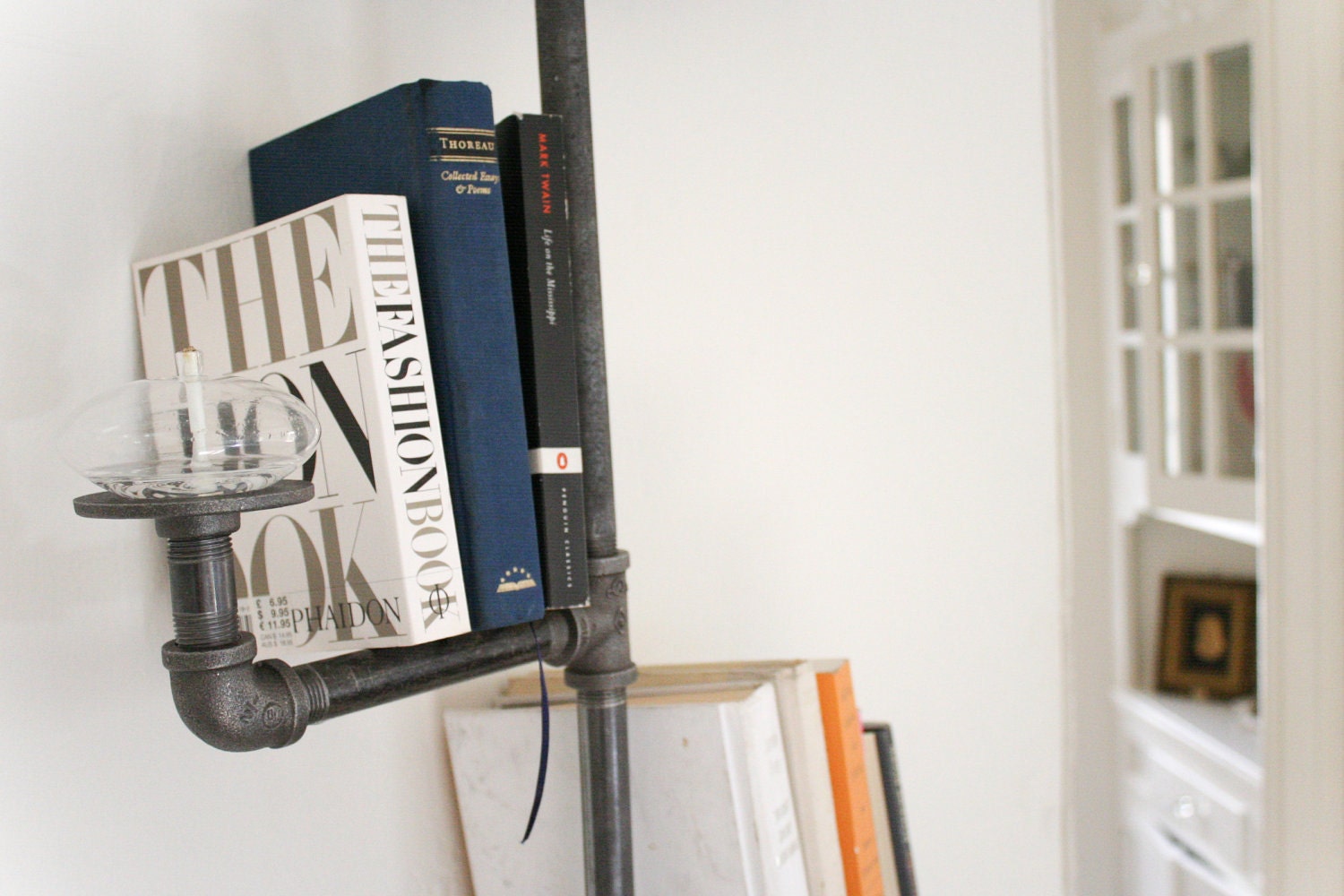 Industrial Pipe Bookshelf with Oil Candle