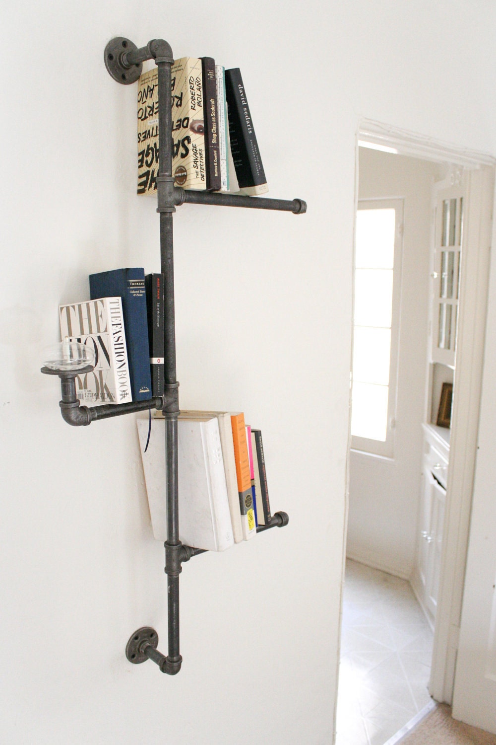 Industrial Pipe Bookshelf with Oil Candle