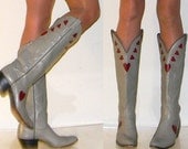 womens sz 5.5 6 HEART inlay tall JUSTIN cowboy boots vtg 70s 80s