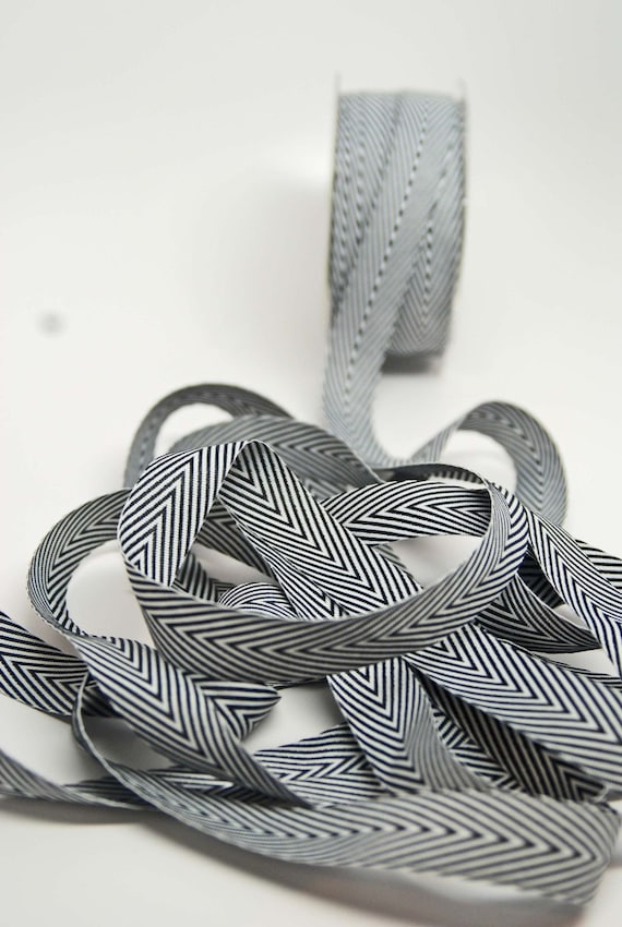 Striped Twill Ribbon -- 3/4 inch -- Black White