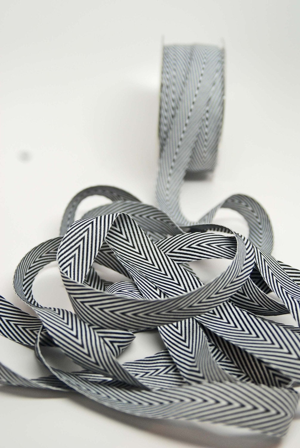 Striped Twill Ribbon -- 3/4 inch -- Black White