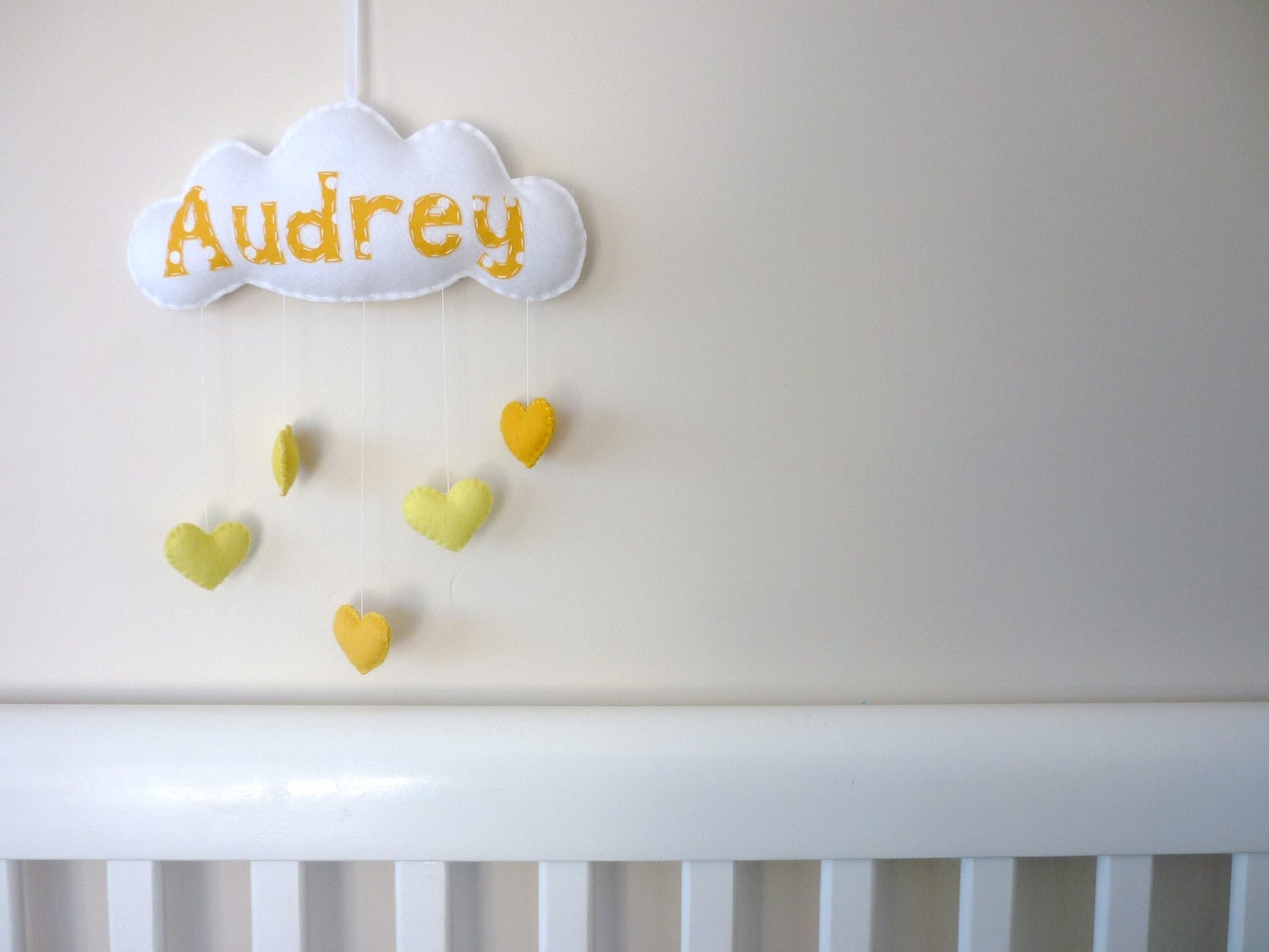 Raining Love in Yellow - Personalized Baby Mobile, Wall Hanging, Door Sign