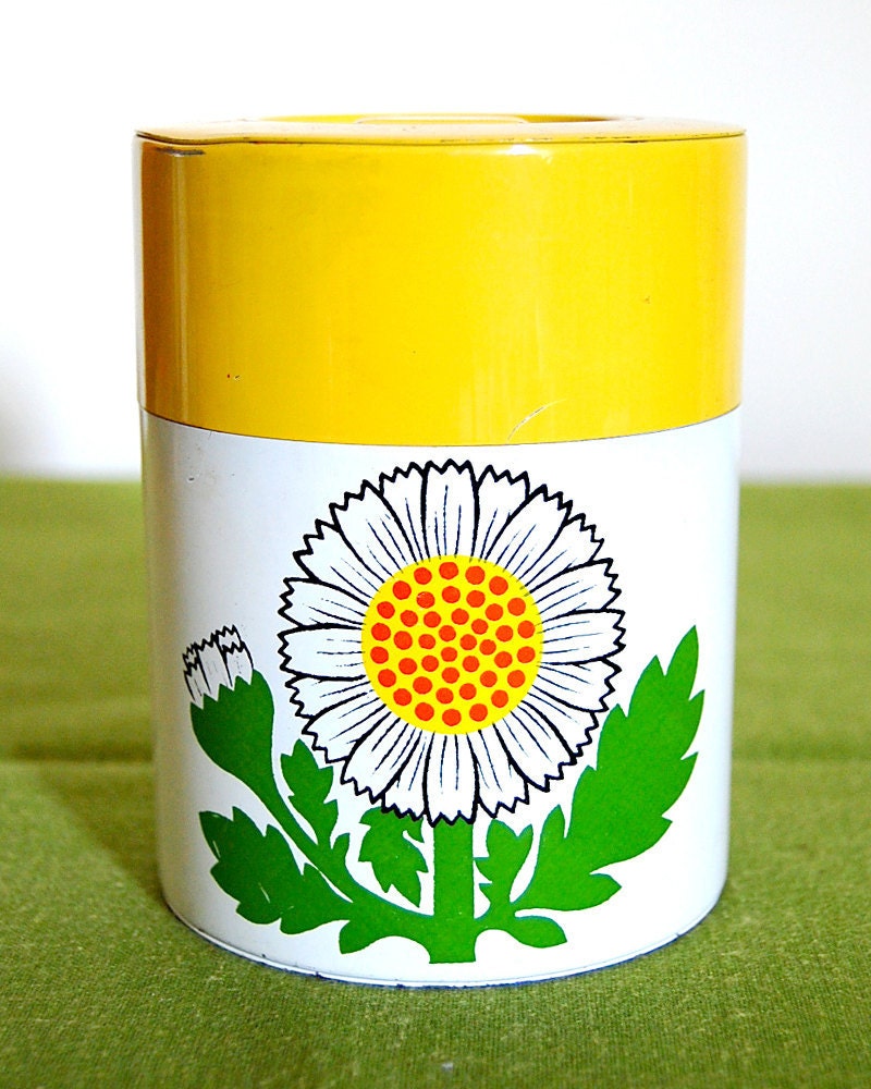 Vintage Daisy Floral Cheery Yellow Metal Tin Canister