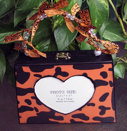 Orange Animal Print Photo Display Purse with beaded handle