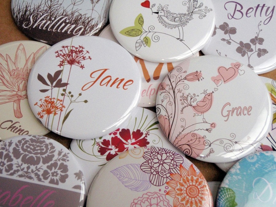 Wedding Favor Custom Pocket Mirror - Striped Damask in Yellow and Gray