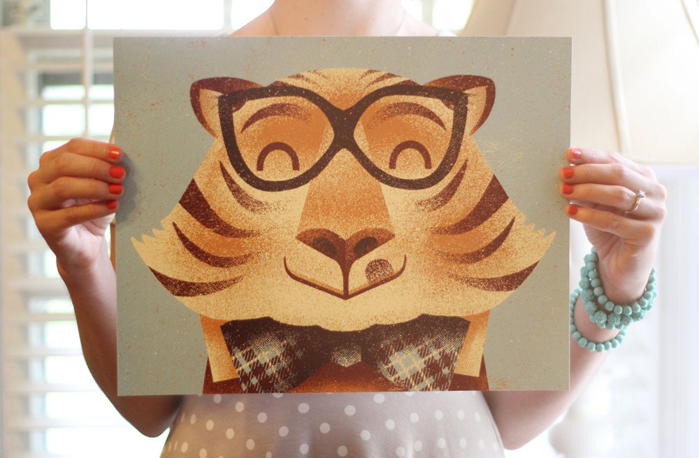 Tiger with a Bow Tie Portrait, screen print