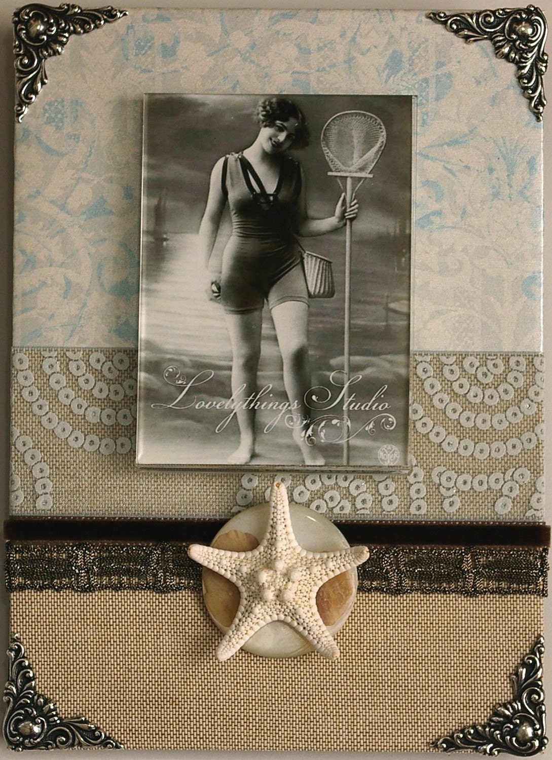 Берег моря Photo Frame, Морская звезда, Пляж тематические рамки, ручной работы, постельное белье и Pale Blue