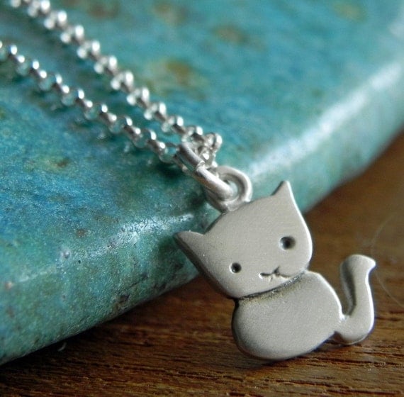 Cat necklace pendant in sterling silver Halloween jewelry