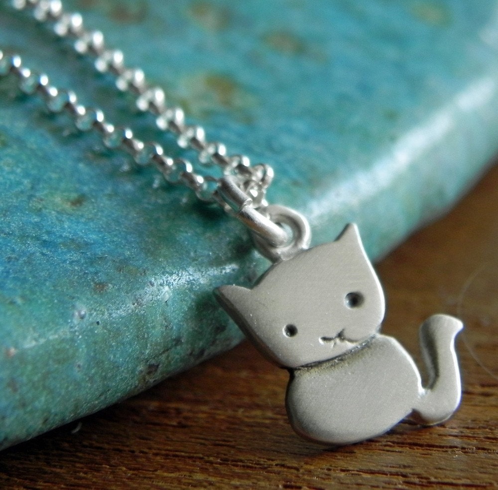 Cat necklace pendant in sterling silver Halloween jewelry