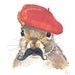 Original Squirrel Watercolor Painting - French, Mustache, Beret, 8x10