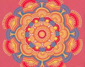 Large Art Print of Orange Sun Coral Mandala
