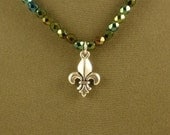 Iris Green Necklace with Fleur-De-Lis Pendant