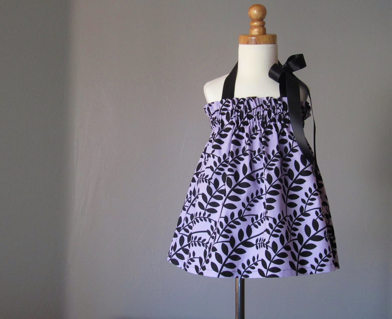 Little Girls Sun Dress - Lavender with Black Vines - Sizes 6 Months, 12 Months, 18 Months, 2T, 3T, 4T, 5, or 6