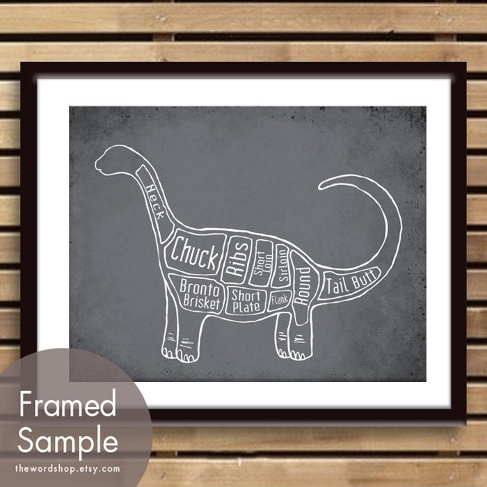 Brontosaurus, Dinosaur Butcher Diagram Series-11x14 Print (Featured in Charcoal) Customizable Colors (Buy 3 and get One Free)