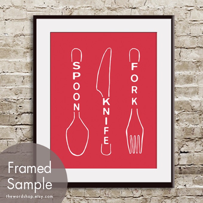 Spoon Knife Fork (Kitchen Utensil Art) 11x14 Print (Featured in Cardinal Red) Buy 3 Get One Free